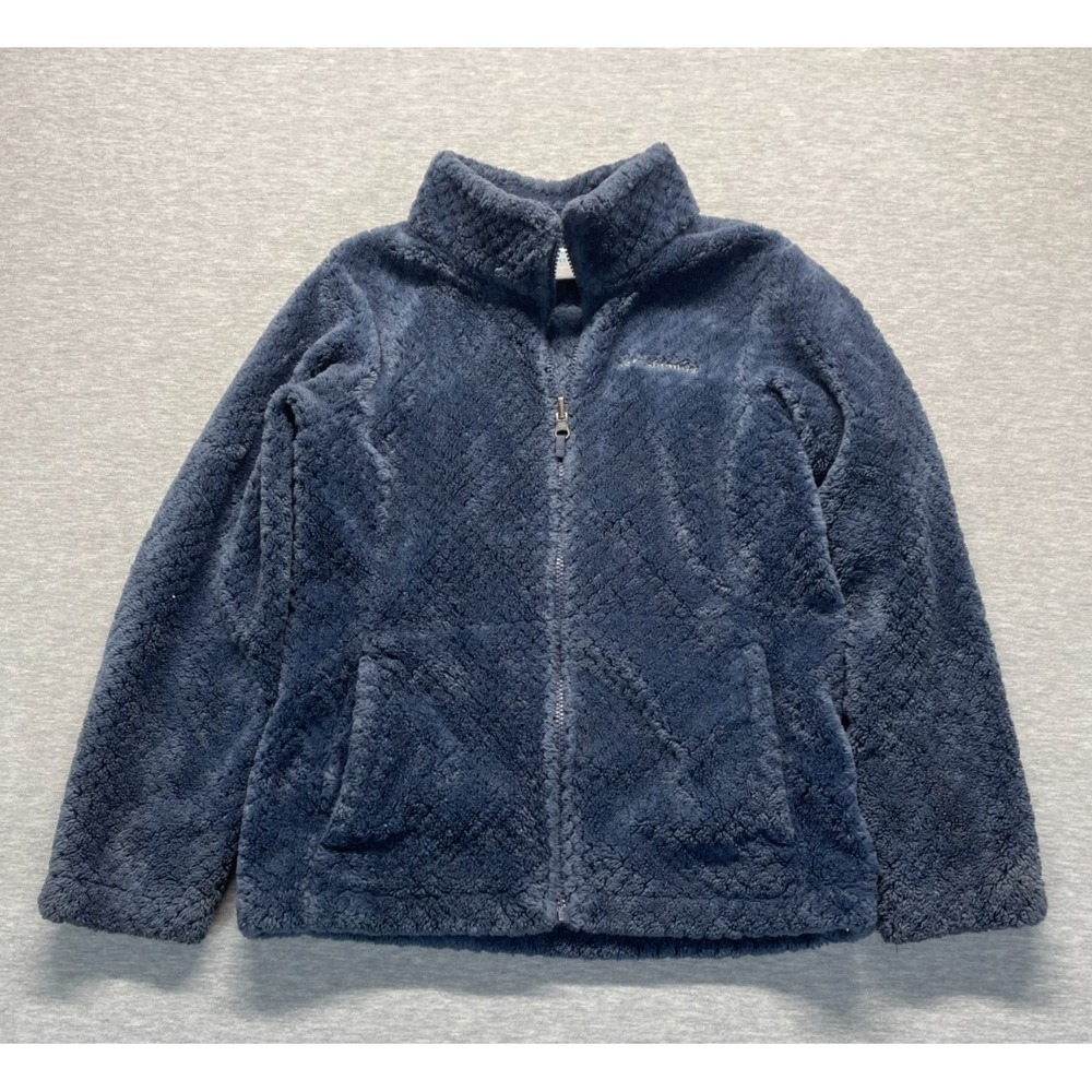 Columbia Sherpa Fleece Jacket Youth Medium 10/12 Navy Blue Hiking Outdoor Zip-Up